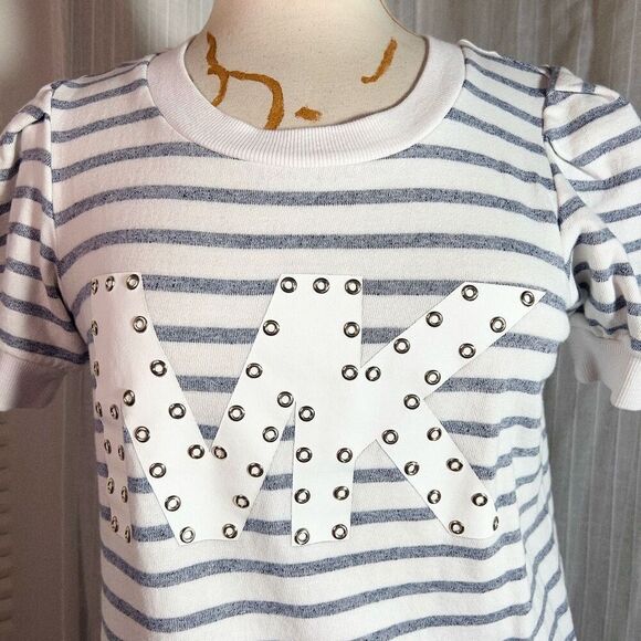 Michael Kors | Women’s | Shirts | S | Initial Hardwear Logo Navy Striped Sweater - Picture 2 of 5